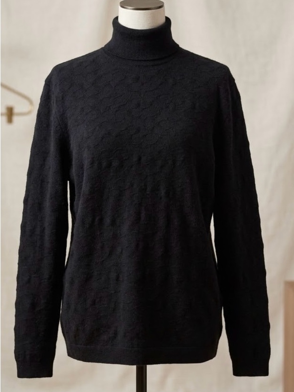 COACH Black Signature Monogram Textured Knit Turtleneck Sweater - Large